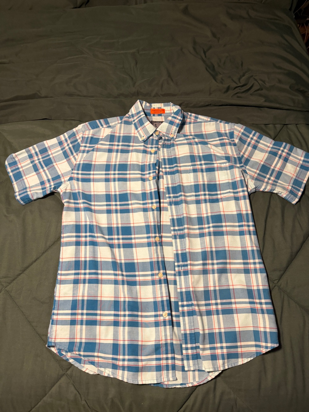 St. John's Bay Blue and White Plaid Short-Sleeve Button-Down Shirt